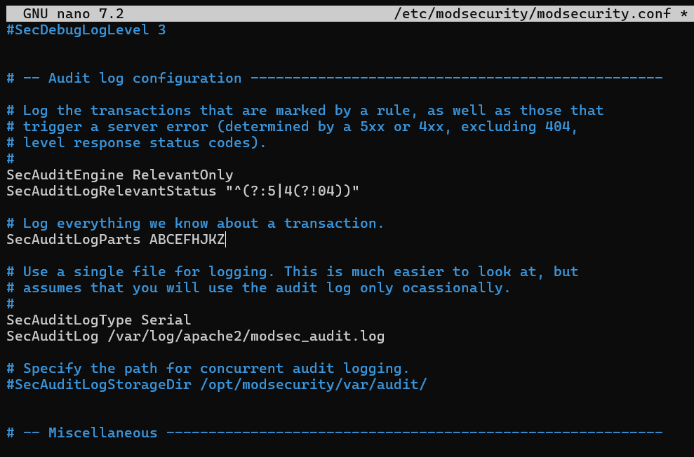 Modifying engine log parts in Modsecurity 2 and Apache 2 on Debian 12