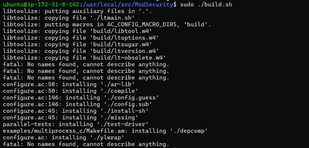 Terminal output for Modsecurity 3 on Ubuntu 22.04