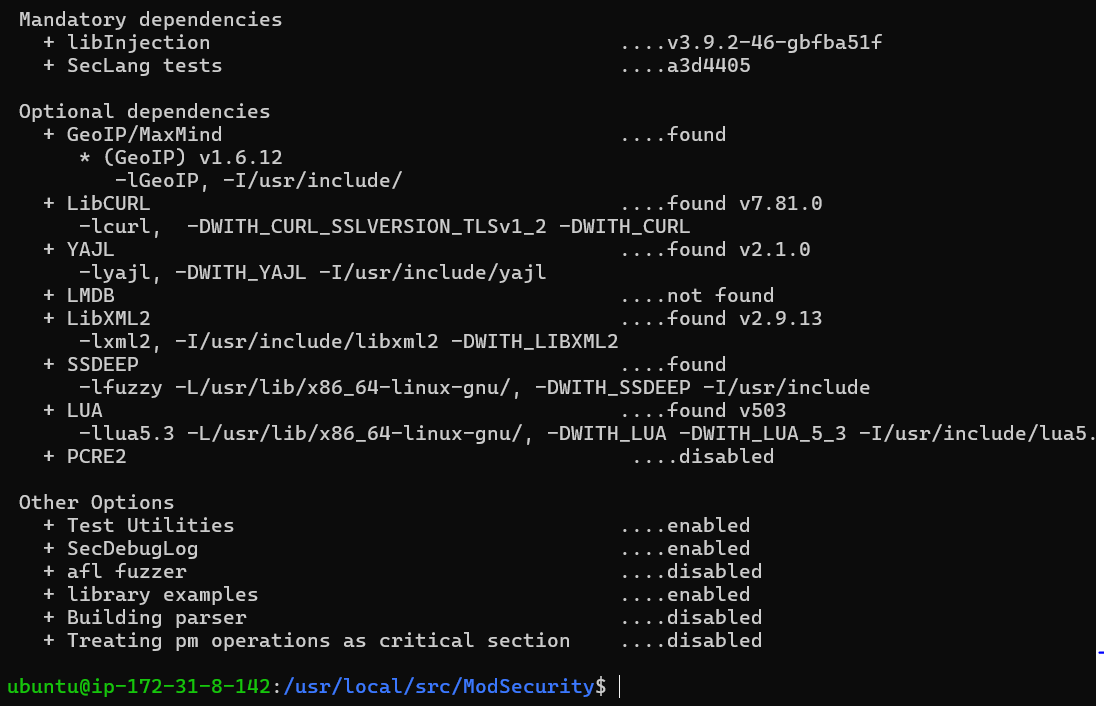 configure terminal output during Modsecurity 3 and Nginx installation on Ubuntu 22.04