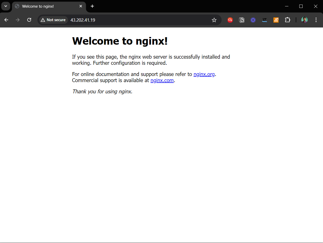 'Welcome to nginx' test page screenshot during phpBB Debian installation.