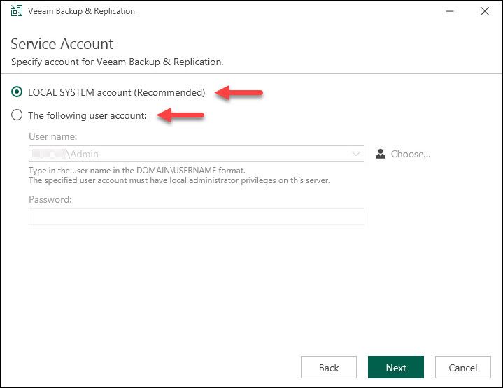 Veeam Backup Replication Account Settings