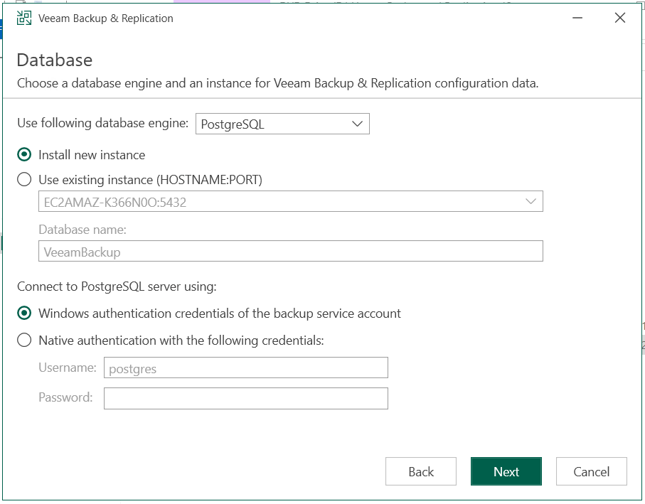 Veeam Backup Replication PostgreSQL